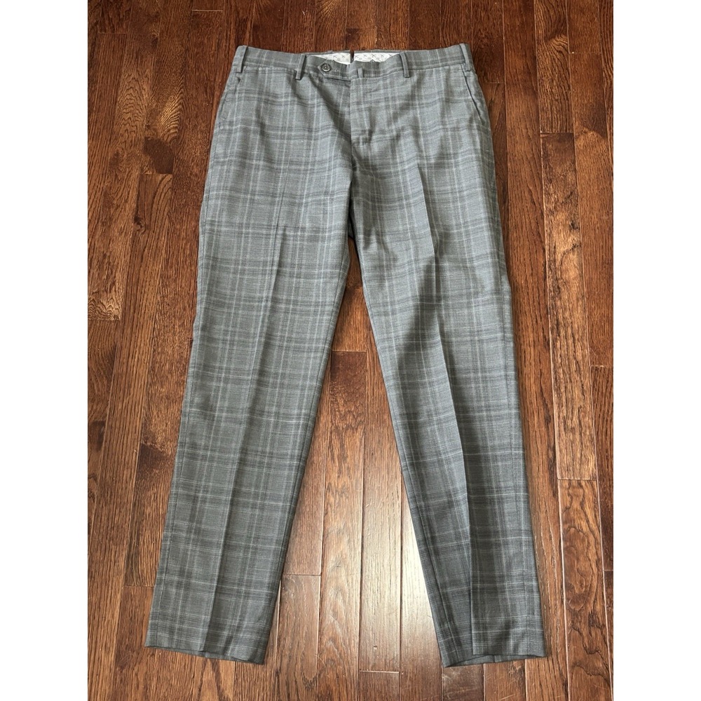 NWOT PT Torino Techno Washable Wool Pants EU 48 US 32 Slim Gray Plaid